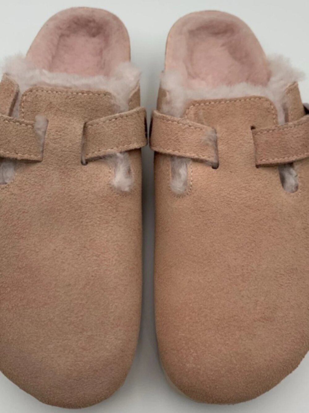 Birkenstock Boston Shearling Light Rose Suede Leather Narrow Width Sandals